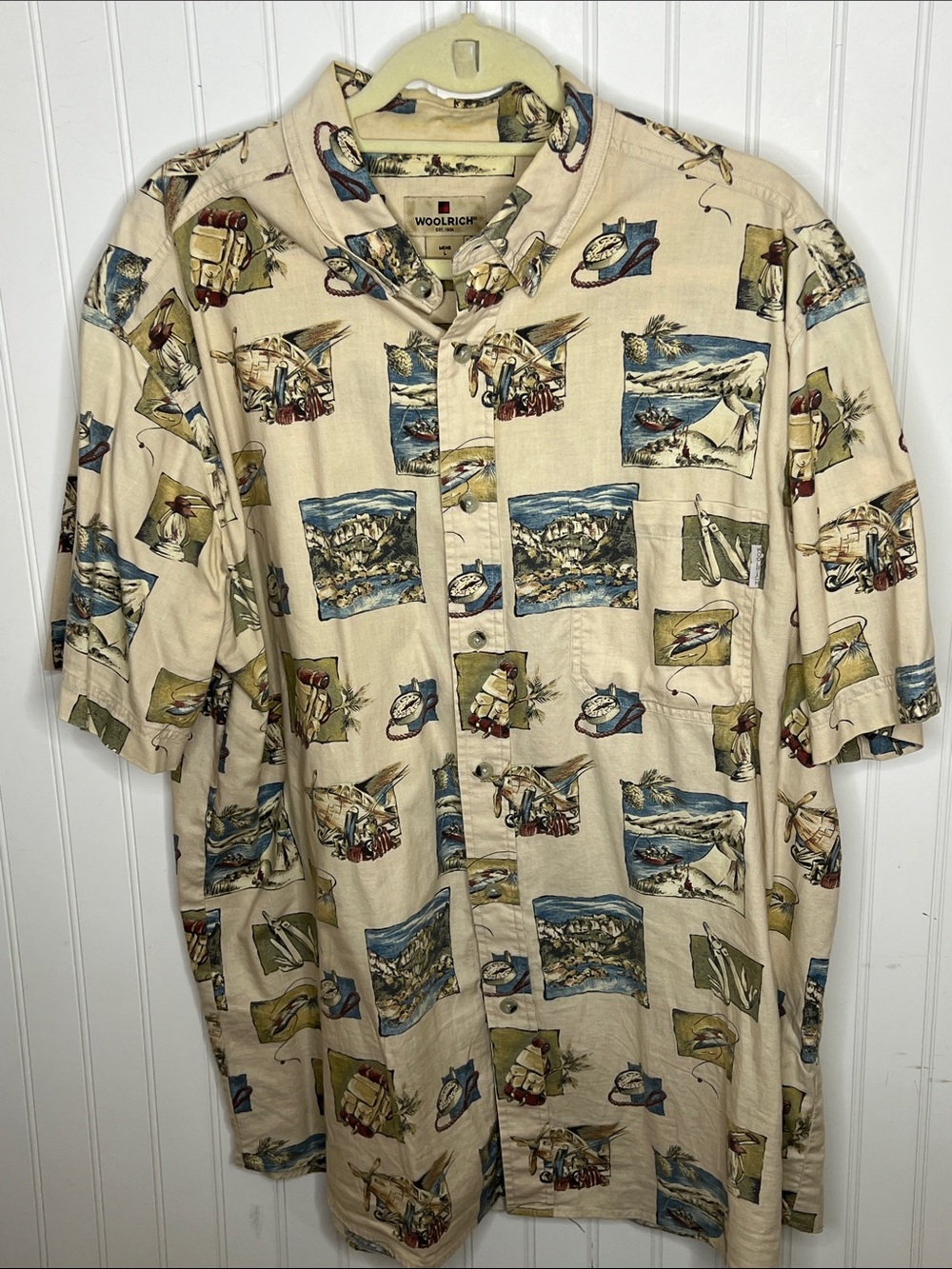 Woolrich Beige Scenic Print Short-Sleeve Button-Down Shirt Size Large